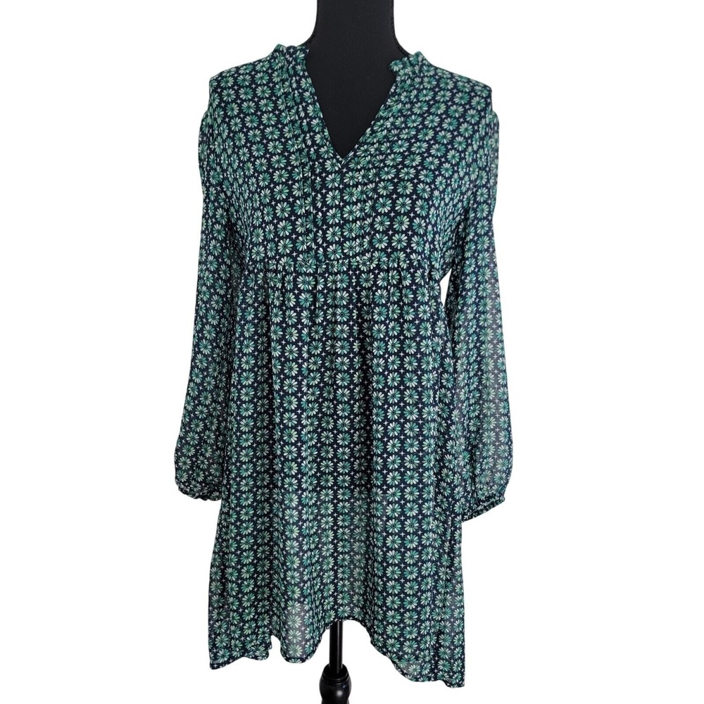 Pepe Jean Green Floral Dress Small Milena Balloon Longsleeve Tunic V-neck Spring
